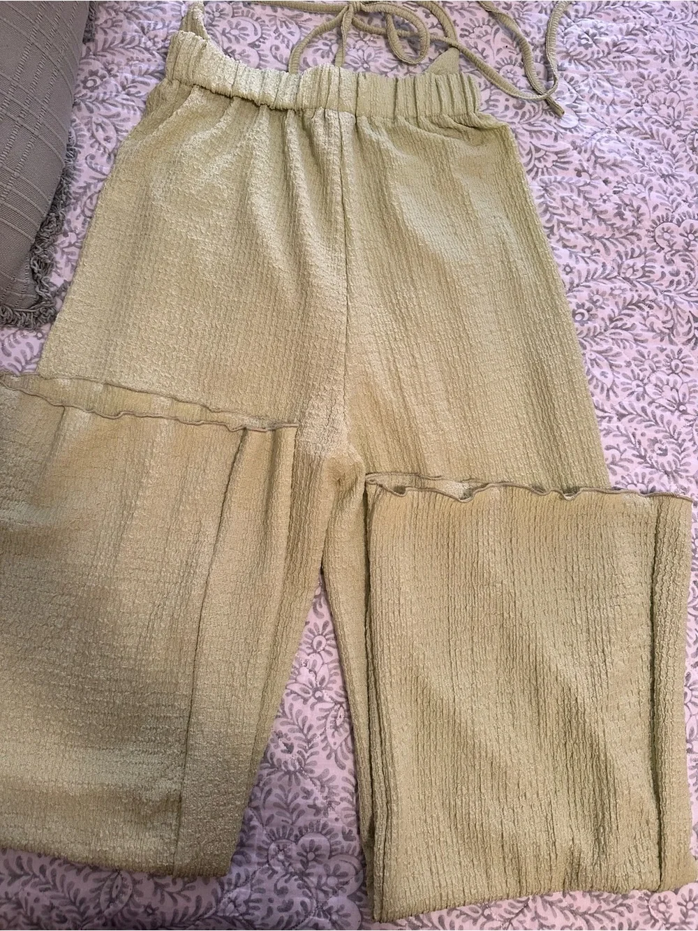 SHEIN Textured Lime Green Halter Top & Matching Pants Set